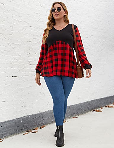 Blooming Jelly Women's Plus Size Tops Plaid Shirts V Neck Long Sleeve Tunic Tops Oversized Sweatshirt Fall Casual Swing Flowy Pullover Maternity Shirts?Xl?Plaid? #TOP3