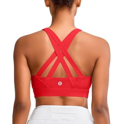 RUNNING GIRL Sports Bra for Women High Support,Molded Cup Strappy Running High Impact Sports Bras for Women Deep Red Small