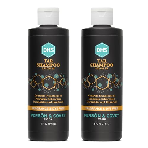 DHS Person & Covey, Inc Coal Tar Shampoo - Dandruff Shampoo for Men & Women, Psoriasis & Dandruff Hair Care for Itchy Scalp, Unscented Seborrheic Dermatitis Hair Care - 8 Fl Oz, Pack of 2