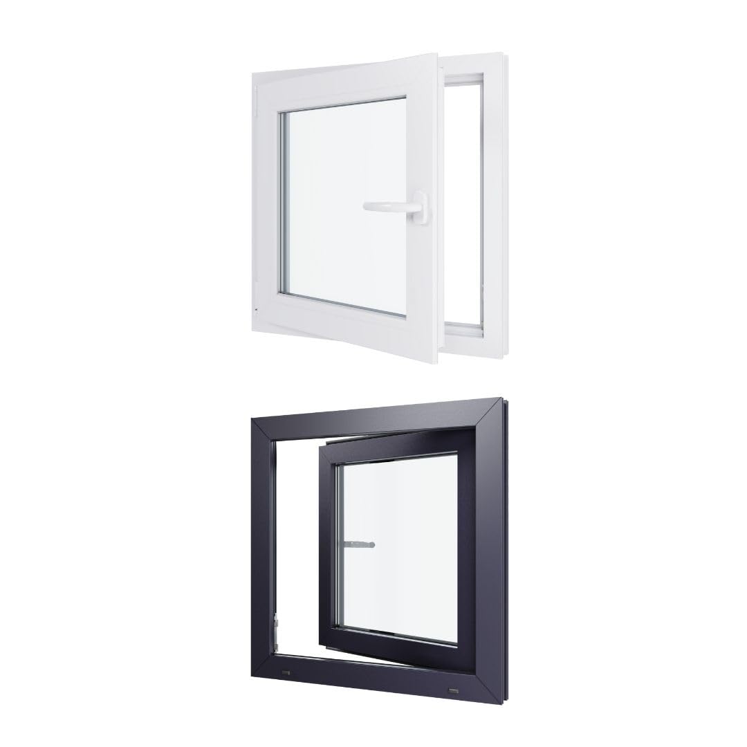 Ventana de PVC bicolor – Triple acristalamiento – Tirante izquierdo – Blanco y antracita. – LxH: