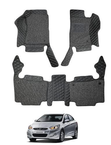 Image of Auto Hub Premium 7D car mat Hyundai Verna Fluidic (Model: 2013-2017), Luxury Double-Stich 7d Car Floor Mat Complete Set, 100% Waterproof and Washable, Color : Black
