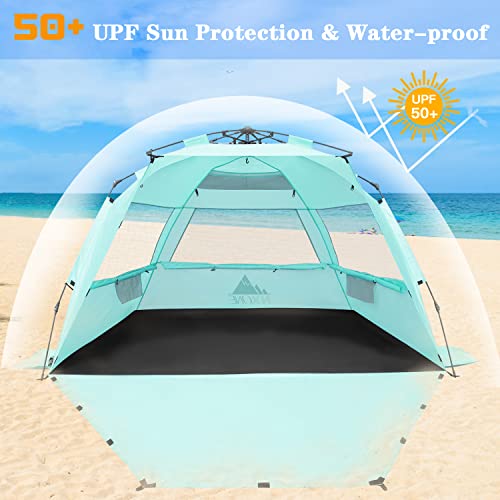 Nxone Xl Pop Up Beach Tent, Deluxe Sun Shade Shelter For 4 Person, Upf 50+ Protection, Windproof Beach Shade, Extendable Floor With 3 Ventilating Windows Plus Carrying Bag, Stakes And Guy Lines #TOP3
