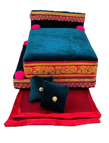 Image of RD Handicraft Thakur Ji Bed, Laddu Gopal ji Bed, Bal Gopal ji Bed with Blanket Silk All Purpose Bed |Morpankhi (17x16x10 cm)