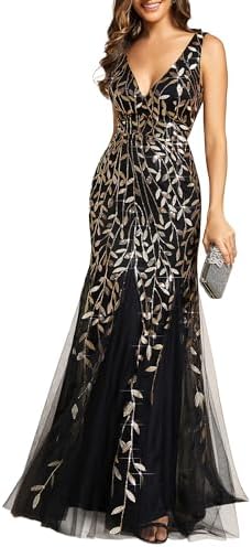 Ever-Pretty Women's Sequin Mermaid Double V-Neck Sleeveless Formal Dress