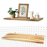 Pegboard Shelves, 16' x 6' Large Peg Board Racks 2Pack Wall Organizer Shelf, 1/4 inch Heavy Duty Metal Brackets Fit All Pegboards, Wood Slats, Craft Garage Workbench Office Shelving Accessories (Wood)