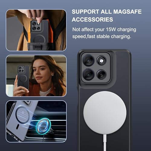 Image of QUIETIP Magnetic Case for Motorola Moto G77 & Moto G67 with Screen Protector,[Compatible with MagSafe] Translucent Matte Drop Protection Cover,Black