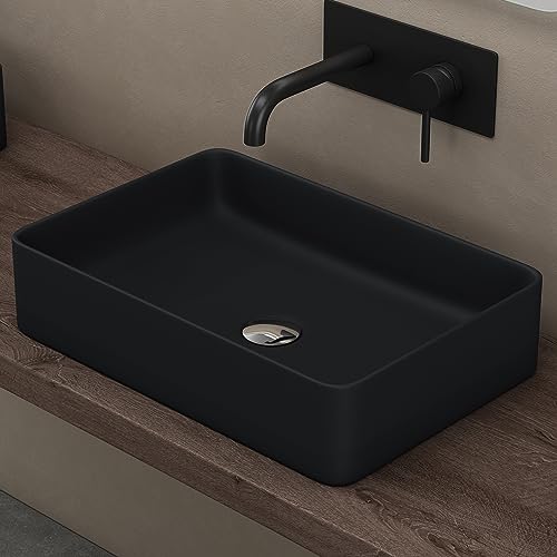 doporro Lavabo Vasque à Poser Noir Mat 58x37x13.5 cm Lave Mains Rectangulaire en Céramique Revêtement NANO Easy Clean Brüssel105D