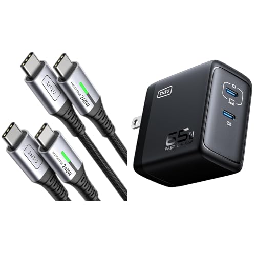 INIU [240W, 6.6ft 2-Pack USB C to USB C Cable + 2-Port 65W USB C Charger Block