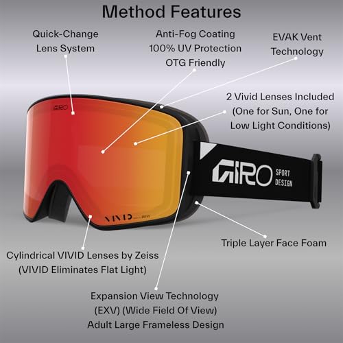 Image of Giro Method Ski Goggles - Snowboard Goggles for Men, Women, Youth - Peacock Teal Stacked - Vivid Petrol & Vivid Infrared