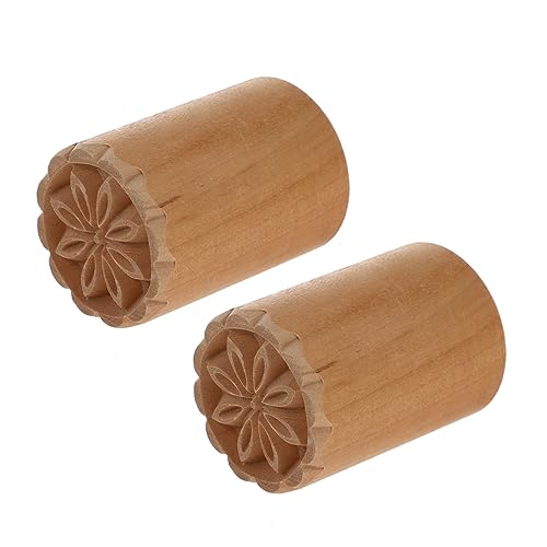 Cabilock 2Pcs Wooden Dough Stampers Food Grade Stampers for Decorating Buns and Desserts Patterns for Baking Supplies Design