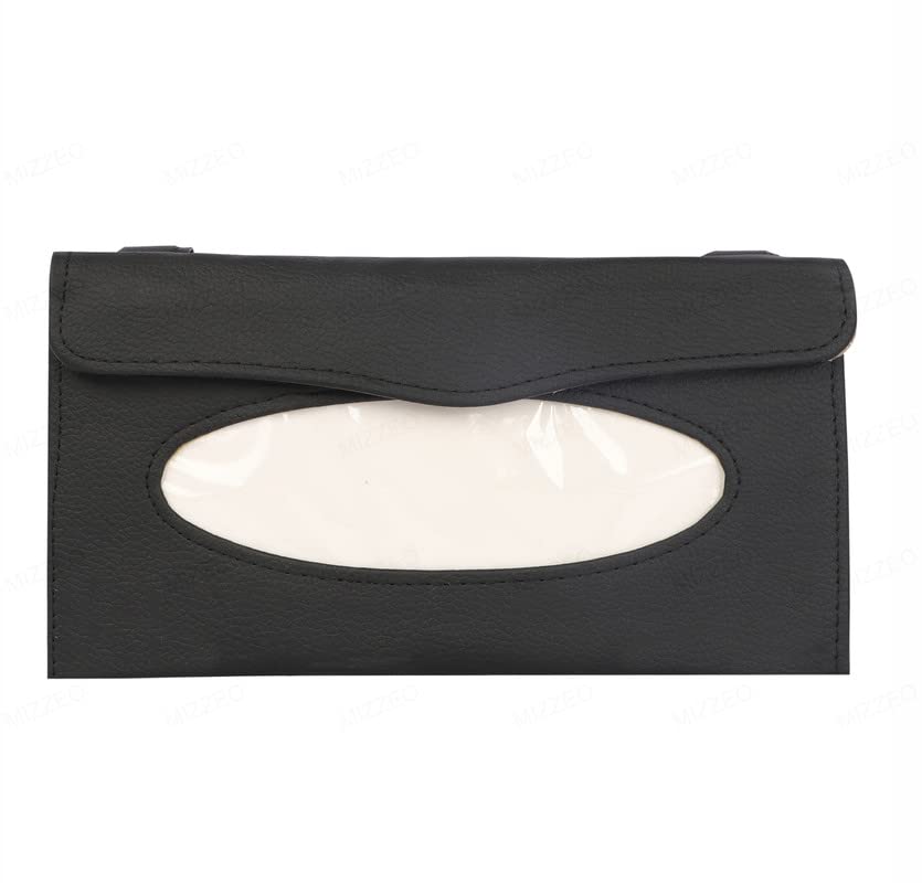 MIZZEO Premium Leather Sun Visor Mount Tissue Holder (Black) Compatible with Ford Figo (Type-I) 2010-2012