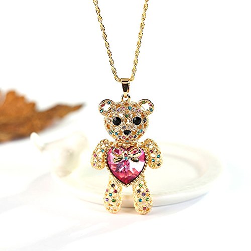 AOCHEE Teddy Bear Necklace Love Heart Crystal Pendant Jewelry for Daughter Girlfriend Princess2
