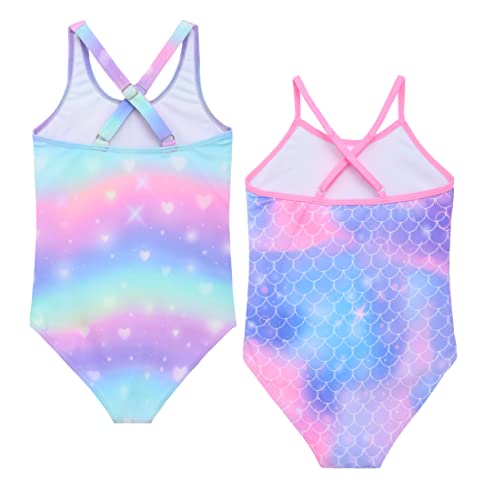 Image of Girls One Piece Bathing Suit Mermaid Printed Beach Swimwear
