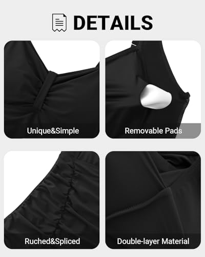 Daci Women Plus Size One Piece Swimsuits - Tummy Control Retro Ruched Bathing Suits Vintage Swimwear4