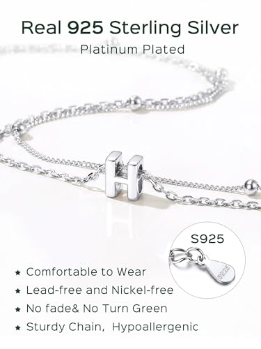 Image of ChicSilver Ankle Bracelets for Women Waterproof, 925 Sterling Silver Initial Anklets for Women, Adjustable Dainty Layered Anklet Beach Jewelry for Women Mom Wife Friend