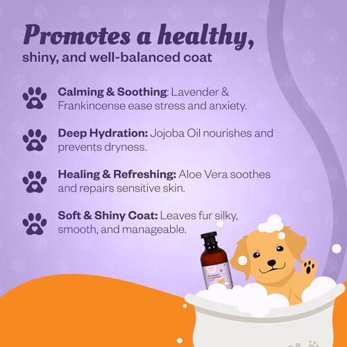 Image of 2-in-1 Pet Shampoo & Conditioner - Lavender & Frankincense Oil - 300ml| Soft & Shiny Coat | Anti-Shedding & Odor Control| Fleas & Ticks Dog & Cat Shampoo| Gentle Puppy & Adult Pet Wash