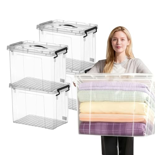Image of 4 Pack Clear Storage Bins with Lids, 72 Qt-Stackable Plastic Organizer for Home, Office, Garage, BPA-Free, Heavy-Duty, See-Through Containers with Secure Latches & Handles