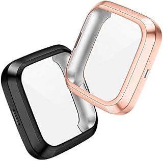 CAVN Compatible with Fitbit Versa 2 Screen Protector, 2 Packs TPU Plated Versa 2 Screen Protector Case Rugged Cover Full-Cover Scratch-Proof Protective Bumper Shell Case for Versa 2 Smartwatch