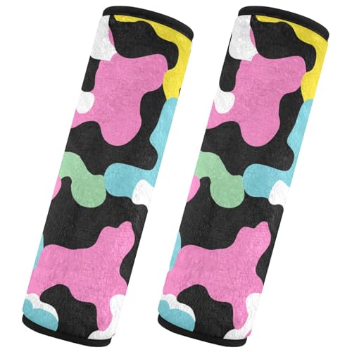 Image of 2 Pack Seatbelt Covers Seat Belt Cover Pad for Adults Boys Girls Car Seat Strap Covers Pads Cushion Universal Shoulder Strap Pad Protector for Backpack Camera Bag 6.5 Inch Colorful Cow Print Black