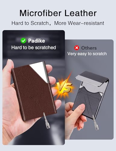 Image of Padike Business Card Holder, Upgraded Leather Business Card Case Pocket Card Holders for Men or Women, Metal Slim Name Card Holder RFID Blocking Business Card Carrier with Magnetic Closure (Z-Coffee)