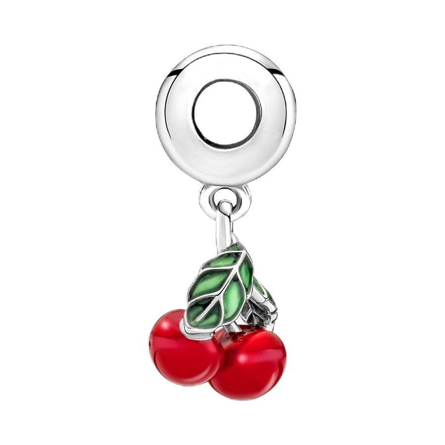 Asymmetrical Cherry Fruit Dangle Charm 925 Sterling Silver Pendant,Jewelry Beads Gifts for Women Bracelet&Necklace A01043