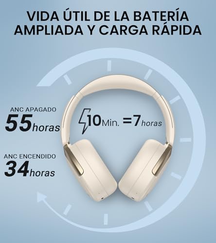Edifier WH950NB Auriculares con Cancelación Activa del Ruido, Hi-Res Audio, LDAC, Bluetooth 5.3, 55H Autonomía, Emparejamiento Rápido Google para Android, Conexión para Dos Dispositivos, App, Marfil - imagen 6