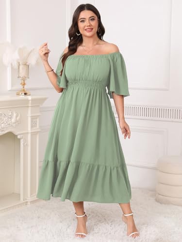 Image of CICIDUDU Plus Size Smocked Maxi Dresses for Curvy Women Square Neck Flowy Casual Summer Wedding Guest Dress