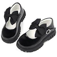 Wulubaba Toddler Girl Dress Shoes Bow Black Dress School Shoes Princess Mary Jane for Toddler/Little Girl,Black,11