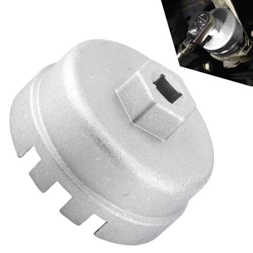 64.5mm 14 Flutes Oil Filter Wrench Cap Removal Tool,Car Oil Filter Cap Wrench,Fuel Filter Removal Socket Tool,Heavy Duty Oil Filter Spanner for Toyota Lexus RAV4 2.5 L to 5.7 L Engines (Sliver)