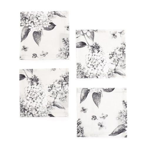 コースター 綿100% おしゃれ 布 4枚セット 洗える 北欧 花柄 ライラック モノクローム スタイルデコール W3004300