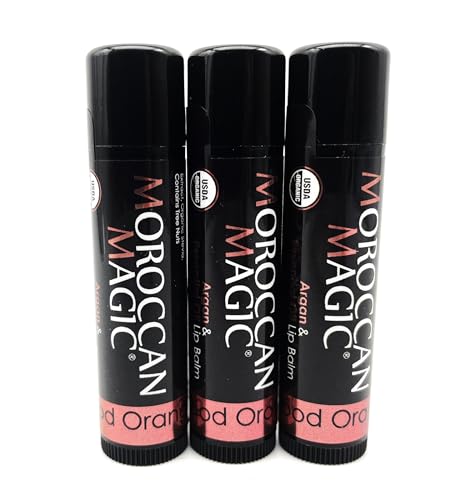 Image of Moroccan Magic Organic Blood Orange Lip Balm 3 Pack | Ultra-Hydrating Argan & Essential Oil Lip Moisturizer + Vitamin E | Natural Chap Stick for Dry Lips | Smooth, Non-Toxic | Organic Lip Balm