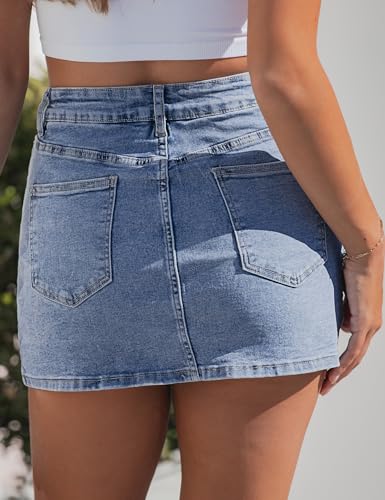 Image of luvamia Jean Skort Women High Waisted Stretchy Denim Mini Skirt Side Slit