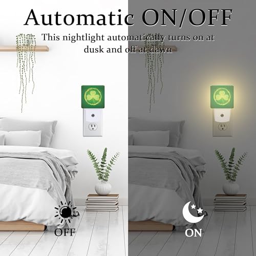 Image of St Patrick's Day Shamrock Night Light Plug into Wall,Green Irish Clover Leaf Dusk to Dawn Night Light Plug in,0.5w Energy Saving Sleep Friendly NightLight for Kids Boys Girls Home Decor