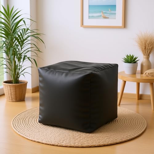 GIGLICK Cube Footstool Pouffe | 38×38×38 cm | Ottoman for Living Room & Bedroom | Filled with High-Density EPS Beans | Lightweight & Comfortable Multipurpose Puff Seat Color- (Black)