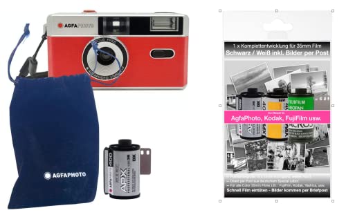 Cámara analógica AgfaPhoto de 35mm con carrete y batería para revelar fotos en color y blanco negro