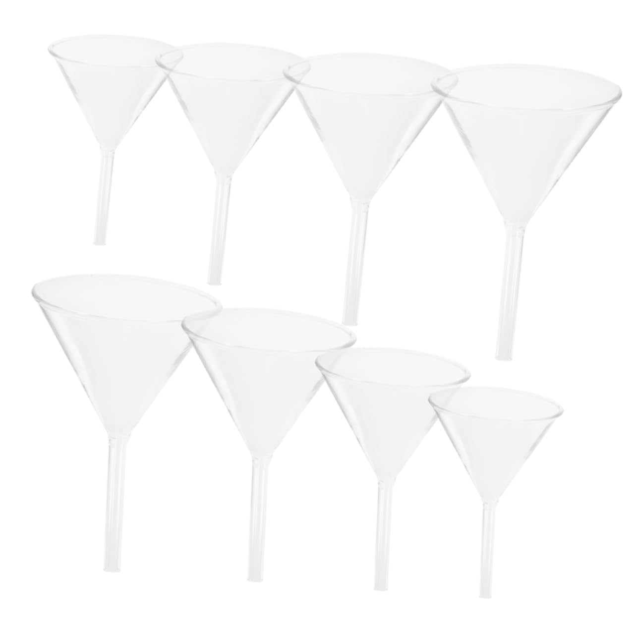 Cabilock 8pezzi Imbuto in Vetro Trasparente Per Laboratorio Stelo Dimensioni Variabili Imbuto Di Riempimento Scientifico Filtrante Da Laboratorio