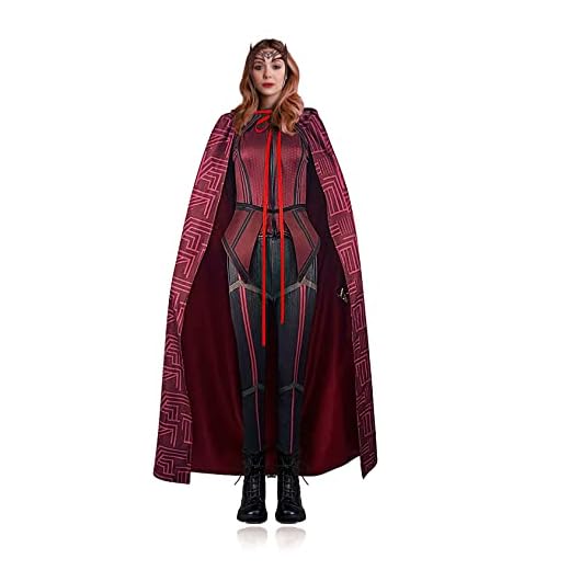 Puruuige Disfraz de bruja escarlata de Wanda Maximoff para cosplay, capa superior de Wanda Vision, accesorio para la cabeza, disfraz de Halloween, Bruja Escarlata, L