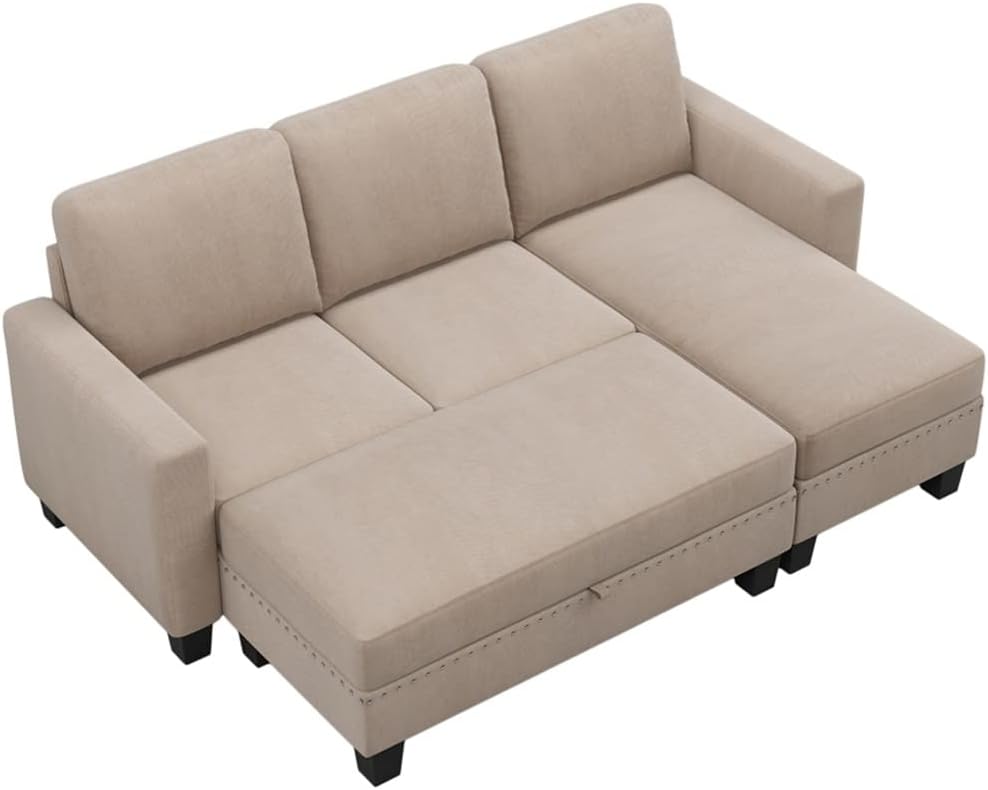 81" Reversible Sectional Couch with Storage Chaise L-Shaped Sofa Apartment Sectional Set 3 Pieces Sofa Set
