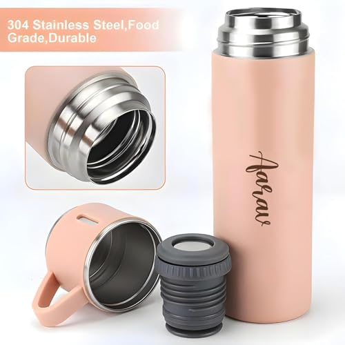 Image of Personalized Flask Set with 3 Cups | Premium Gift Set for Drinks | Stainless Steel Flask with Shot Glasses for Travel, Parties, and Gifting | Durable & Stylish (Customizable) (Pink)