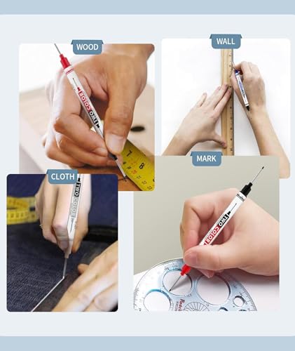 Image of INOCEAN 4PCS Long Nib Marker Pen, Marker Pen Permanent, Deep Hole Marker for Wood, 20mm Double Tip Dual Color Set of Four, Black White Red Blue Green, All Weather Marking Tool for Construction DIY