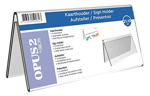 OPUS 2 350082 - Soporte de sobremesa, forma de tejado, acrilico Transparente, para 21 x 10 cm