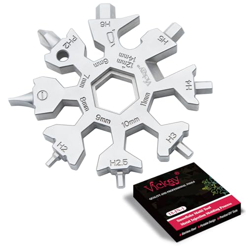 Vickay 18 in 1 Snowflake Multi Tool, Phillips Flat Screwdriver Kit/Wrench/Bottle Opener, EDC Camping Gear, Gifts for Men (Silver)