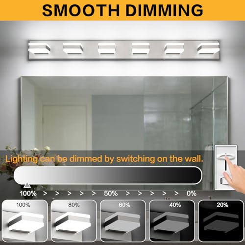 Image of SOLFART Bathroom Light Fixtures, 5 Color Temperature Modern Vanity Lights, Brushed Nickel 6 Lights LED Lighting Light Color Adjustable 5CCT