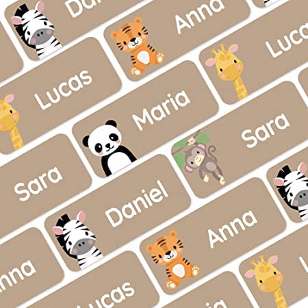 My Nametags® Award-Winning Name Stickers for Clothes & Items | 56 No-Iron, Washable Stick-On Tags for Babies, Kids & Adults | Animal Stickers (Mushroom)