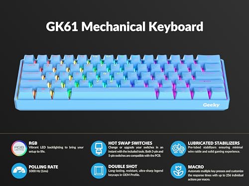 Teclado Gamer GK61 60% Hot Swap USB-C RGB miniatura 5