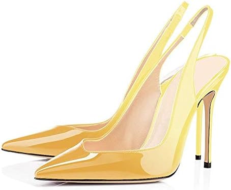 Fericzot Women's Slingback Pumps Pointed-Toe Ankle Strap Summer Dress Shoes Sling Back Pump Stiletto Heels Plus Size Gradient Yellow 10M | Image 4