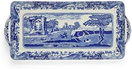 Spode Blue Italian Sandwich Tray | Serving Platter for Tea Sandwiches, Desserts, and Appetizers | Porcelain | Measures 13-Inches | Dishwasher Safe (Blue/ White)