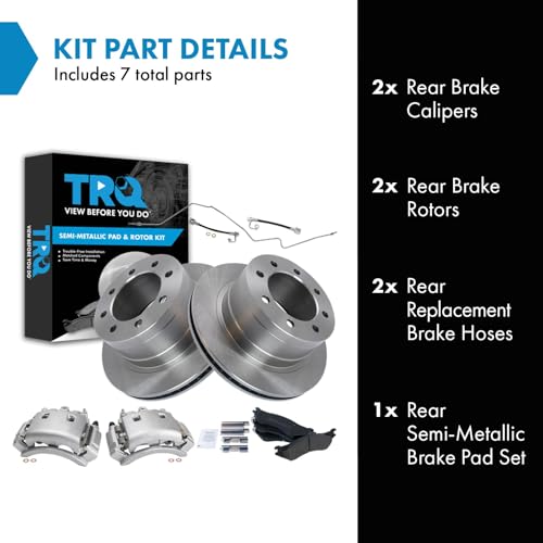Image of TRQ Rear Brake Pad & Rotor Kit Semi-Metallic Compatible with 2003-2008 Dodge Ram 3500