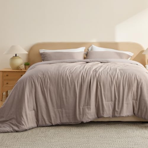 Image of Bedsure Oversized King Comforter Set - Khaki Soft Bedding for All Seasons, Cationic Dyed Bed Set, 3 Pieces, 1 Oversized King Size Comforter (120 inchx98 inch) and 2 Pillow Shams (20 inchx36 inch+2 inch)