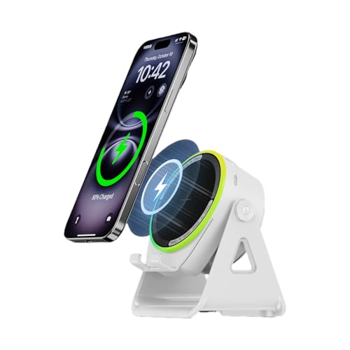 Trailtail Wireless Induction Speaker,Upgraded Wireless Charging,no Need Bluetooth Phone Holder，RGB LED Light,360° Rotation,Dog Paw Cable Protector,HD Surround Sound,Compatible with iPhone(White)